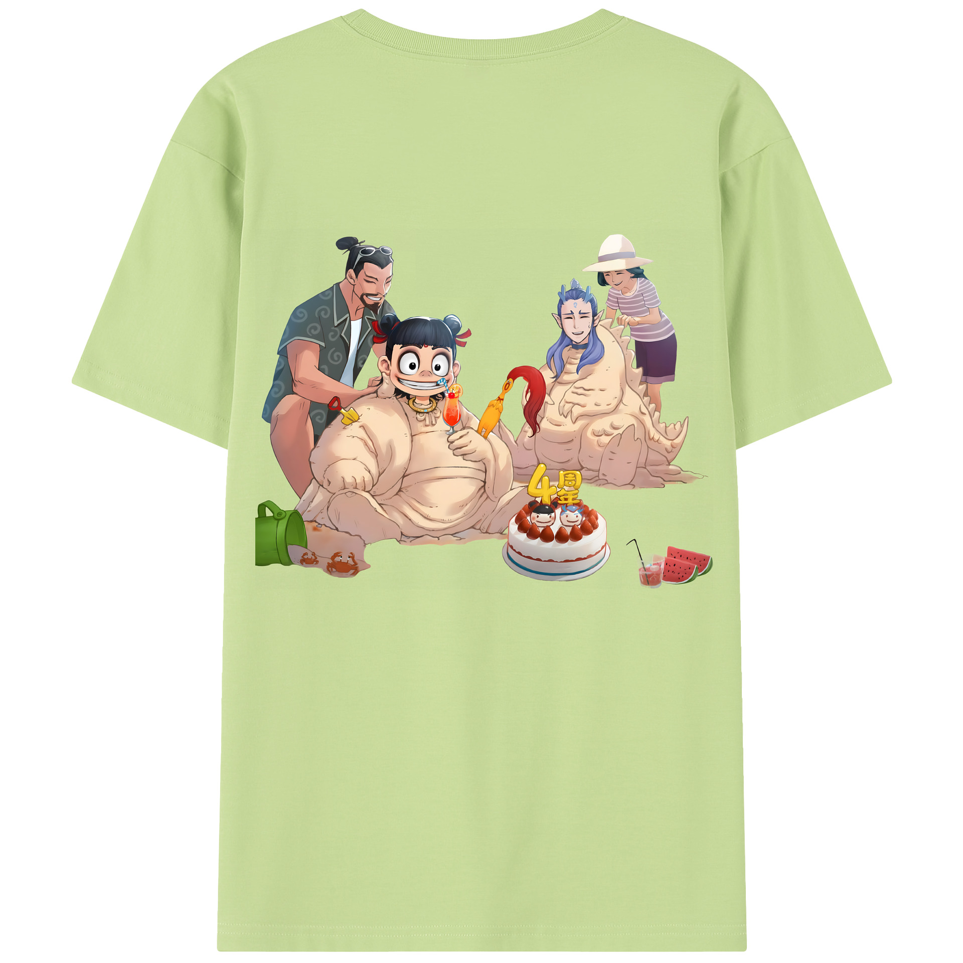 （画像用） Ne Zha 2 ナタ 魔童の大暴れ 綿100％半袖Tシャツ（背面プリント）